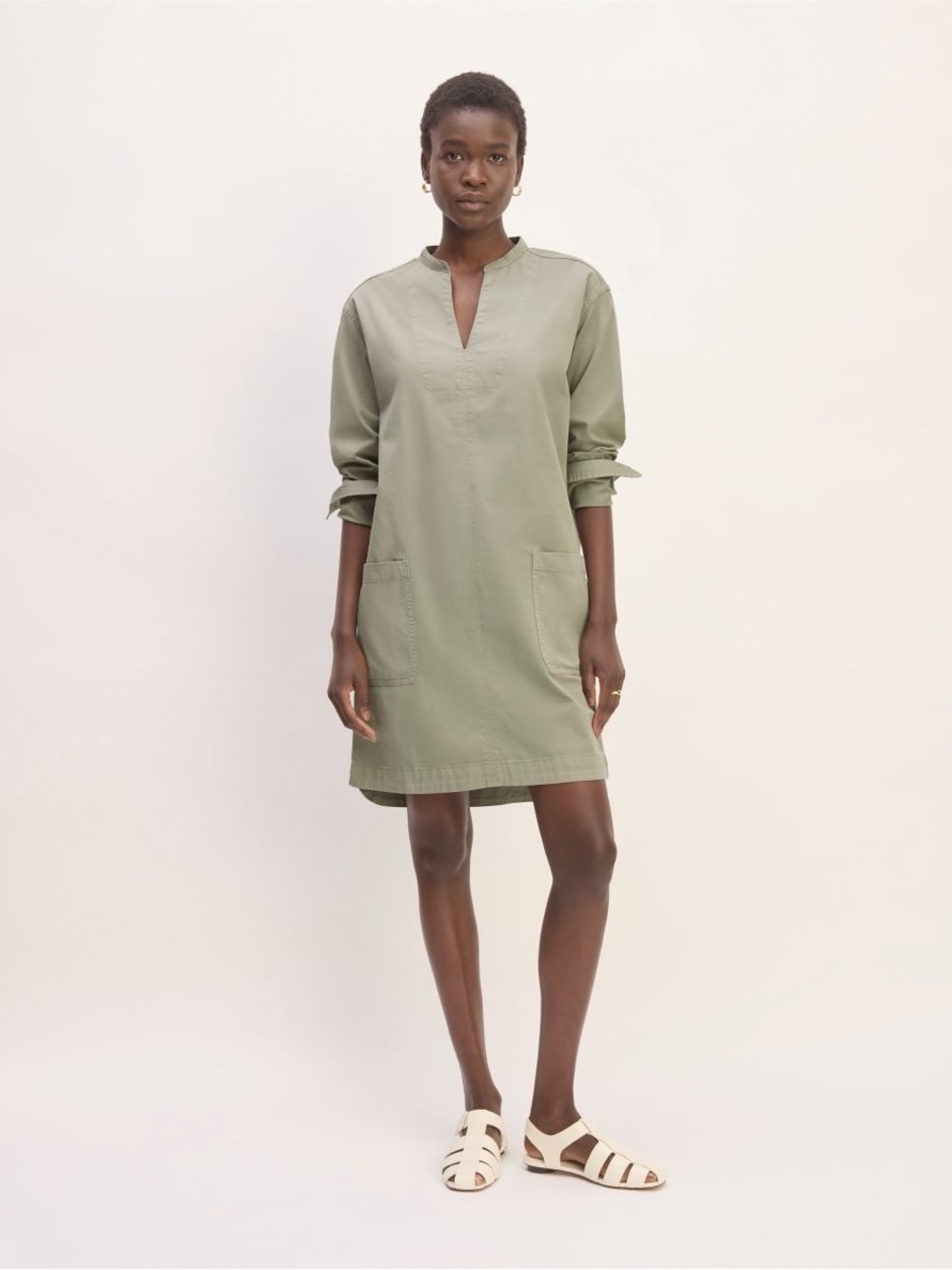 NWT Everlane The Long Sleeve Utility Mini Dress Sage Green Size Large